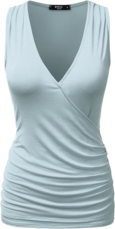 DOUBLJU Sleeveless Ruched Casual Skyblue